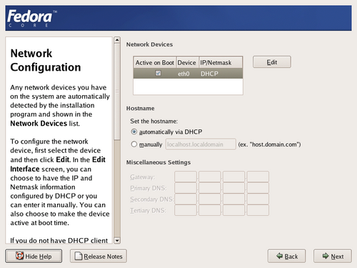 
	  Network configuration screen.
        